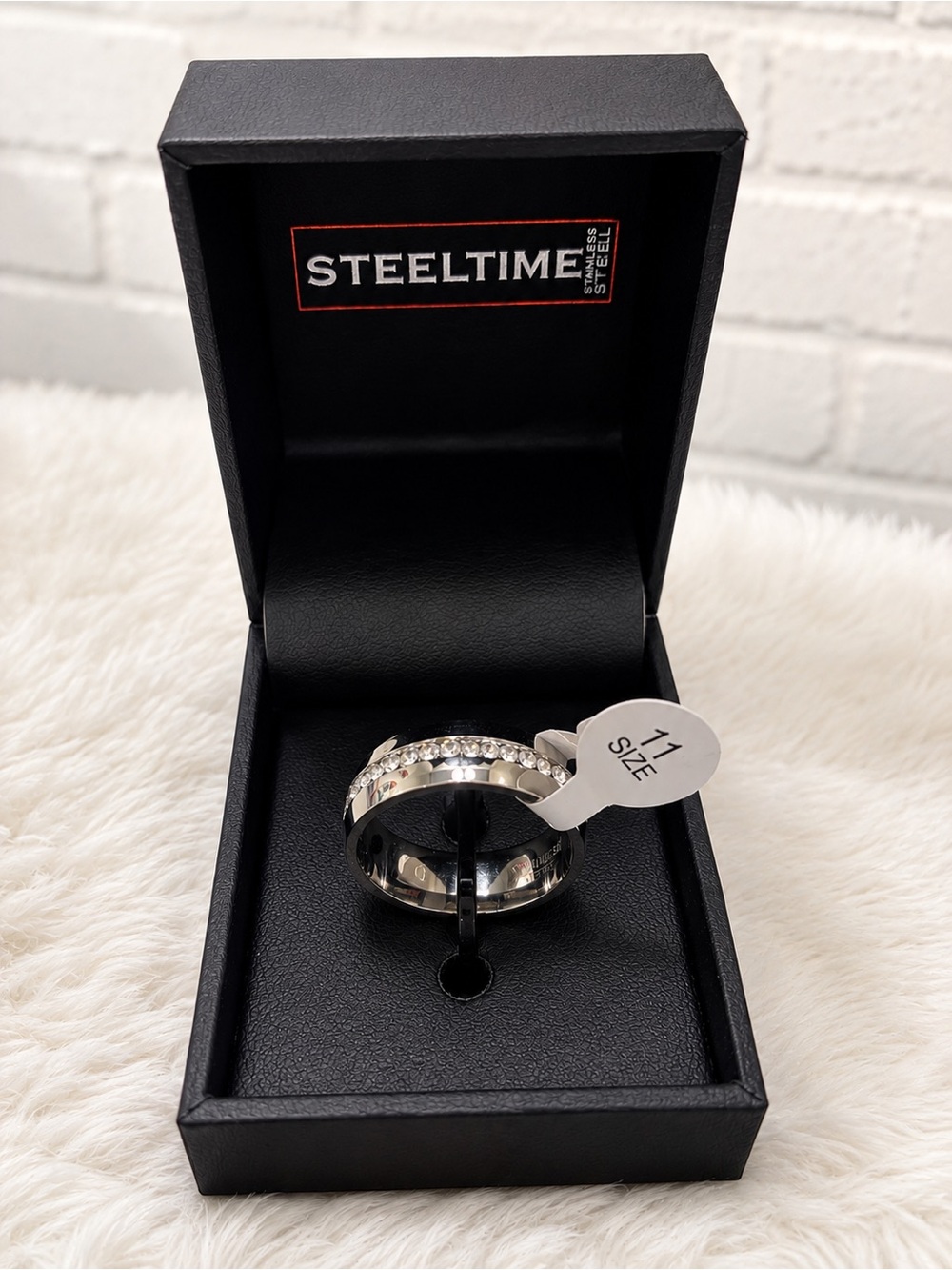 NEW! Steeltime Silver Crystal Accent Ring - Size 11